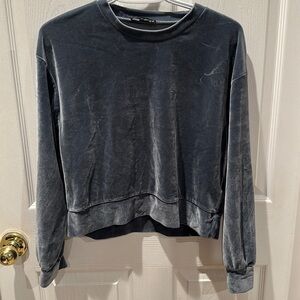 Zara Graphite bluish gray velvet crop long sleeve tee small nwot